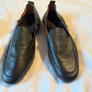 Vionic Amora Black Faux Fur Soft Pebbled Leather Loafer Flats Shoes Women Size 8